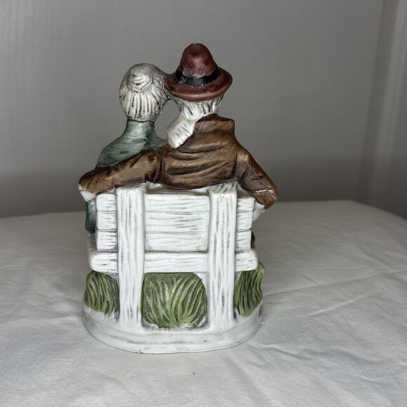 Vintage Collectible Porcelain Figurine Old Couple Seated on a Bench Hummel-like - Picture 3 of 5